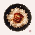  abaoyaonuli artist_logo bowl food food_focus highres meat no_humans original rice simple_background white_background 