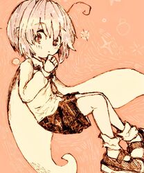  1girl antennae black_cape black_footwear brown_background cape everyone fireflies full_body heart mokumoku22 plaid plaid_vest short_hair shorts socks solo star_(symbol) touhou two-sided_cape two-sided_fabric vest white_socks wriggle_nightbug 