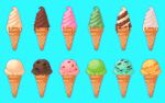  blue_background chocolate food food_focus ice_cream ice_cream_cone mint_chocolate no_humans omunikin original pixel_art simple_background variations 