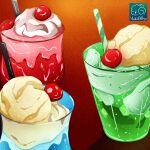  artist_logo artist_name cherry drinking_straw food food_focus fruit highres ice_cream ice_cream_float melon_soda no_humans original yuki00yo 