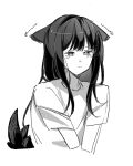  1girl animal_ears blush closed_mouth dog_ears dog_girl dog_tail greyscale highres inoue_takina jenjen long_hair lycoris_recoil monochrome shirt short_sleeves solo tail upper_body 