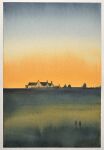  2others dawn field grass highres house mouen_tw multiple_others original painting_(medium) tagme traditional_media tree watercolor_(medium) 