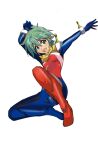  1girl allenby_beardsley artist_request blue_bodysuit bodysuit g_gundam gundam highres impossible_bodysuit impossible_clothes mobile_trace_suit multicolored_bodysuit multicolored_clothes red_bodysuit short_hair skin_tight smile solo turtleneck turtleneck_bodysuit 