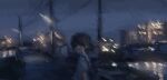  1boy absurdres anko1127 backpack bag black_eyes blurry blurry_background commentary_request highres looking_at_viewer night original power_lines scenery short_hair short_sleeves sky solo tagme 