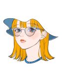  1girl artist_name blunt_bangs brown_eyes dated glasses highres light_blush looking_at_viewer medium_hair orange_hair original parted_lips portrait signature simple_background solo white_background yoshino_ganko 
