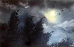  animal bird bush clouds cloudy_sky full_moon grass highres moon night night_sky no_humans original painting_(medium) plant scenery shadow shibakaka sky traditional_media watercolor_(medium) 