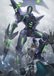  ario arm_mounted_weapon armor assault_visor dated electricity from_below full_armor galactic_federation_trooper glowing head_grab helmet metroid metroid_prime_hunters neon_trim power_armor science_fiction shoulder_armor signature spacecraft stepped_on sylux_(metroid) weapon 