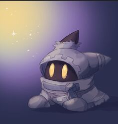  1boy animal_ears belt belt_collar buckle cape disembodied_limb gloves hakushinanashi kirby_(series) magolor male_focus solo sparkle white_belt white_cape white_gloves white_headwear white_hood wink yellow_eyes 