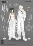  1boy 1girl absurdres alternate_costume alternate_hairstyle baggy_pants barcode bare_shoulders black_hair blonde_hair blue_eyes breasts candle candlelight closed_mouth cloud_strife commentary couple duoj_ji earrings fashion final_fantasy final_fantasy_vii final_fantasy_vii_rebirth final_fantasy_vii_remake flower frills full_body gloves hair_ornament hanging_light highres holding_hands jacket jewelry long_hair looking_at_viewer medium_breasts nail_polish necklace open_clothes open_jacket pants red_eyes red_nails ring shirt short_hair single_earring spiky_hair standing strapless strapless_shirt tifa_lockhart twitter_username veil vest white_footwear white_gloves white_jacket white_pants white_shirt white_theme white_vest yellow_flower 