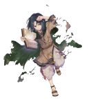  1boy black_hair book cape child dirty dirty_clothes facial_mark fire_emblem fire_emblem:_path_of_radiance fire_emblem_heroes forehead_mark green_cape highres holding holding_book long_hair male_focus non-web_source official_art pants parted_bangs red_eyes sandals soren_(fire_emblem) soren_(hushed_voice)_(fire_emblem) suzuki_iori torn_clothes transparent_background white_pants 