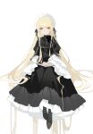  1girl 7tkei absurdres black_choker black_dress black_eyes black_footwear blonde_hair book book_on_lap boots bow_choker chinese_commentary choker commentary_request cross-laced_footwear dress expressionless frilled_dress frilled_hairband frilled_sleeves frills full_body gosick gown hair_spread_out hairband highres invisible_chair juliet_sleeves layered_dress layered_sleeves long_hair long_sleeves looking_at_viewer open_book puffy_sleeves simple_background sitting solo very_long_hair victorica_de_blois white_background white_hairband wide_sleeves 