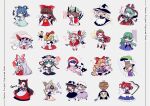  ! !! 6+girls ;( anger_vein animal_ears bat_wings beret blonde_hair blue_dress blue_hair braid brown_dress brown_hair cat_tail chen chibi chisel commentary_request cup doremy_sweet dress fire flandre_scarlet frilled_hat frills frog_hair_ornament front_ponytail fujiwara_no_mokou gohei green_hair green_hat grey_background grey_hair hair_ornament hair_ribbon hair_rings hakurei_reimu hat hat_ornament heart holding holding_scythe hong_meiling horns ibuki_suika imaizumi_kagerou kagiyama_hina kaku_seiga kirisame_marisa kochiya_sanae kurodani_yamame leaf_umbrella long_hair maribel_hearn medicine_melancholy mob_cap moriya_suwako multiple_girls multiple_tails musical_note nightcap one_eye_closed onozuka_komachi orange_hair pink_hat pointy_hair rain red_dress red_hat redhead remilia_scarlet ribbon scythe shiki_eiki shikimi_(yurakuru) short_hair side_braid simple_background single_braid star_(symbol) star_hat_ornament su-san tail tapir_tail teacup touhou toyosatomimi_no_miko two_tails usami_renko v white_hat wings wolf_ears 