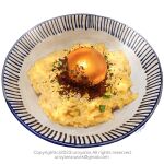  copyright_notice egg_(food) egg_yolk food food_focus highres no_humans original plate rice tamagokake_gohan uroyama_(macrophage) 