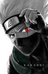 1boy black_eyes black_gloves character_name commentary covered_mouth english_commentary fingerless_gloves forehead_protector gloves grey_hair hatake_kakashi heterochromia highres konohagakure_symbol looking_at_viewer male_focus mask morbidprince mouth_mask naruto naruto_(series) ninja ninja_mask red_eyes scar scar_across_eye scar_on_face sharingan short_hair solo spiky_hair 