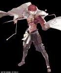  1boy abs absurdres cape emiya_shirou fate/grand_order fate_(series) floral_print full_body highres hiro_(user_negm3832) holding holding_cape holding_clothes holding_weapon igote japanese_clothes katana leg_armor looking_at_viewer male_focus nagatekkou one_eye_closed original redhead sandals senji_muramasa_(fate) short_hair single_bare_shoulder smile solo sword toned toned_male topless_male two-sided_cape two-sided_fabric weapon white_cape wristband yellow_eyes 