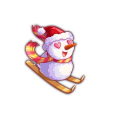  carrot cel_shading crash_fever full_body game_cg hat heart heart-shaped_eyes multicolored_clothes multicolored_scarf no_humans official_art open_mouth outline pom_pom_(clothes) puffy-trimmed_hat red_hat red_outline santa_hat saturated scarf simple_background skiing skis snowman solo tachi-e tongue transparent_background white_pom_poms 