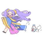  1girl anko_omotimoti chinese_clothes crying crying_with_eyes_open fate/grand_order fate_(series) fou_(fate) full_body hanfu long_hair open_mouth purple_hair running scared simple_background tears very_long_hair violet_eyes white_background wu_zetian_(fate) 
