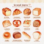  bagel baguette bread bread_slice brioche croissant english_text focaccia food food_focus loaf_of_bread no_humans original pretzel sourdough_bread white_background ydxart 