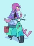  1girl furry helmet hernyed highres moped motor_vehicle original purple_hair simple_background sitting snout tail 