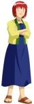 1girl blue_dress blue_eyes crossed_arms hoop_earrings lipstick luana_(pokemon) necklace pokemon pokemon_(anime) pokemon_(classic_anime) red_hair sandals transparent_background yellow_jacket