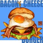  artist_logo bacon bread cheese food food_focus food_name highres lettuce meat no_humans onion original tomato yuki00yo 
