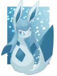  blue_background blue_eyes blue_fur border bright_pupils em_ivy_akippoi glaceon highres no_humans pokemon pokemon_(creature) sitting solo two-tone_fur white_border white_pupils 