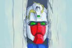  damaged g_gundam green_eyes gundam here&#039;s_johnny!_(meme) mecha mecha_focus meme name_connection niiyan no_humans parody portrait pun robot shining_gundam the_shining v-fin 