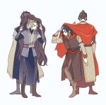  4boys angry belt boots brown_eyes brown_footwear brown_hair brown_pants cape cape_lift chinese_clothes clenched_teeth closed_mouth commentary feng_xin from_behind fu_yao full_body furrowed_brow hair_bun hair_lift hanfu high_ponytail highres long_hair long_sleeves looking_at_another male_focus mu_qing_(tianguan_cifu) multiple_boys nan_feng pants red_cape red_eyes standing symbol-only_commentary teeth tianguan_cifu white_background wide_sleeves yuz46 