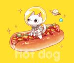  american_flag cat food food_name helmet hot_dog hot_dog_bun ketchup mustard on_food original planet saturn_(planet) sausage space_helmet spacesuit suzaku_(zaku6584) white_cat 