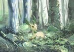  brown_eyes bush closed_mouth commentary day forest grass highres leafeon looking_to_the_side moss nature no_humans outdoors plant pokemon pokemon_(creature) rock smile solo symbol-only_commentary tree volpecorvo walking 