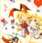  1boy 1girl airana anger_vein angry antenna_hair blonde_hair blue_hair bow bracelet demon_boy demon_tail demon_wings detached_sleeves disgaea fallen_angel flonne flonne_(fallen_angel) jewelry laharl leotard long_hair one_eye_closed open_mouth pointy_ears red_eyes red_leotard red_scarf red_wings scarf smile tail tail_bow tail_ornament wings 