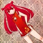 1girl beatmania chinese_clothes chinese_dress red_dress red_eyes red_hair red_hair umegiri_ameto