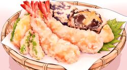  basket food food_focus highres no_humans ooranokohaku original shrimp shrimp_tempura still_life tempura 