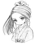  1girl commentary_request expressionless fujibayashi_suzu greyscale japanese_clothes kari_(kakko_k) kimono looking_at_viewer monochrome ninja ponytail sketch solo tales_of_(series) tales_of_phantasia upper_body 