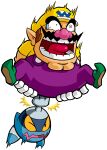 1boy absurdres brown_hair cleft_chin facial_hair gloves green_footwear hat highres mustache official_art overalls pointy_ears purple_overalls shirt shouting third-party_source wario wario_land wario_land:_shake_it! white_gloves yellow_eyes yellow_hat yellow_shirt 
