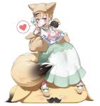  1girl absurdres animal_ear_fluff black_hair blonde_hair blouse blush breasts brown_hat brown_jacket closed_mouth ear_ribbon fox_girl fox_hat fox_tail full_body green_skirt hat heart heart-shaped_pupils heart_hands high-waist_skirt highres hololive jacket long_skirt long_sleeves mary_janes medium_breasts multicolored_hair official_alternate_costume official_alternate_hair_length official_alternate_hairstyle omaru_polka omaru_polka_(street_casual) pink_hair puffy_long_sleeves puffy_sleeves see-through see-through_sleeves shirt shoes short_hair simple_background sitting skirt solo spoken_heart streaked_hair sui_hi_sf symbol-shaped_pupils tachi-e tail two-tone_skirt violet_eyes virtual_youtuber white_background white_shirt white_skirt zain 