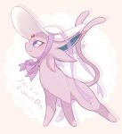  blush bright_pupils character_name closed_mouth clothed_pokemon dated em_ivy_akippoi espeon forehead_jewel forked_tail from_side full_body hat highres pokemon pokemon_(creature) purple_fur purple_ribbon purple_tail ribbon smile solo standing sun_hat tail violet_eyes white_hat white_pupils 
