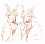  1girl blowing_kiss dragon_horns graphite_(medium) horns k0nfette kicchou_yachie multiple_views portrait sketch solo touhou traditional_media 