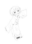  1girl blush from_above full_body greyscale japanese_clothes kimono looking_at_viewer monochrome nekopantsu_(blt) open_mouth original outstretched_arms short_hair smile socks solo spread_arms 