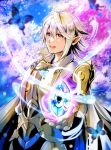  1boy absurdres akimiiiii armor blue_cape cape corrin_(fire_emblem) corrin_(male)_(fire_emblem) corrin_(male)_(hoshido_noble)_(fire_emblem) dragonstone fire_emblem fire_emblem_fates fire_emblem_heroes glowing glowing_weapon highres pauldrons shoulder_armor single_pauldron weapon white_armor white_cape 