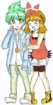 1boy 1girl brown_hair couple female green_hair haruka_(pokemon) male may_(pokemon) mitsuru_(pokemon) pokemon pokemon_oras wally_(pokemon)
