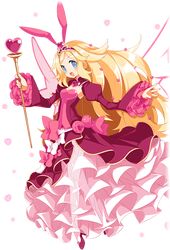  1girl artist_request blonde_hair blue_eyes disgaea disgaea_rpg dress flonne flonne_(valentine) flower full_body hair_ribbon heart heart-shaped_pupils holding holding_wand juliet_sleeves long_hair long_sleeves looking_at_viewer magical_girl official_art pink_dress pink_theme puffy_sleeves ribbon solo standing symbol-shaped_pupils third-party_source tiara very_long_hair wand wings 