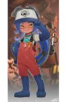  blue_footwear blue_gloves blue_hair boots gloves highres jumpsuit lifebuoy octoling octoling_girl octoling_player_character orange_jumpsuit orange_overalls overalls puchiman rubber_boots rubber_gloves salmon_run_(splatoon) smile splatoon_(series) splatoon_2 standing suction_cups swim_ring tentacle_hair yellow_eyes 