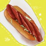  absurdres artist_name food food_focus highres hot_dog hot_dog_bun meat napkin no_humans original star_(symbol) takisou_sou 
