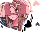  1girl bang_dream! bang_dream!_it&#039;s_mygo!!!!! blue_eyes blue_shirt blush closed_mouth collarbone commentary_request halftone_texture heart heart_border heart_hands heart_hands_over_eye highres long_hair nagasaki_soyo nanami_(nunnun_0410) revealing_layer sailor_collar school_uniform shirt solo sweatdrop tsukinomori_school_uniform upper_body white_sailor_collar 