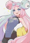 1girl bare_shoulders black_skirt blush bow breasts double_bun dress hair_bow hair_bun iono_(pokemon) mizuiro123 open_mouth pink_hair pokemon pokemon_sv shorts simple_background skirt small_breasts solo star_(symbol) twintails white_background