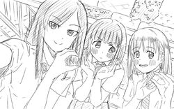  3girls artist_request long_hair medium_hair multiple_girls original pose short_hair smile 