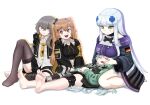  4girls barefoot breasts brown_hair facial_mark g11_(girls&#039;_frontline) girls_frontline hair_ornament hand_on_another&#039;s_face hk416_(girls&#039;_frontline) large_breasts leaning_on_person lying missileer multiple_girls on_back scar scar_on_face sitting sleeping thigh-highs ump45_(girls&#039;_frontline) ump9_(girls&#039;_frontline) 