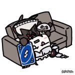 1girl animated_gif couch heterochromia playing_card seseren stuffed_panda stuffed_toy uno_(game) upside-down