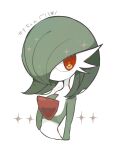  artist_name bob_cut colored_skin gardevoir green_hair hair_over_one_eye highres looking_at_viewer multicolored_skin ovoip pokemon pokemon_(creature) red_eyes simple_background sparkle two-tone_skin white_background white_skin 